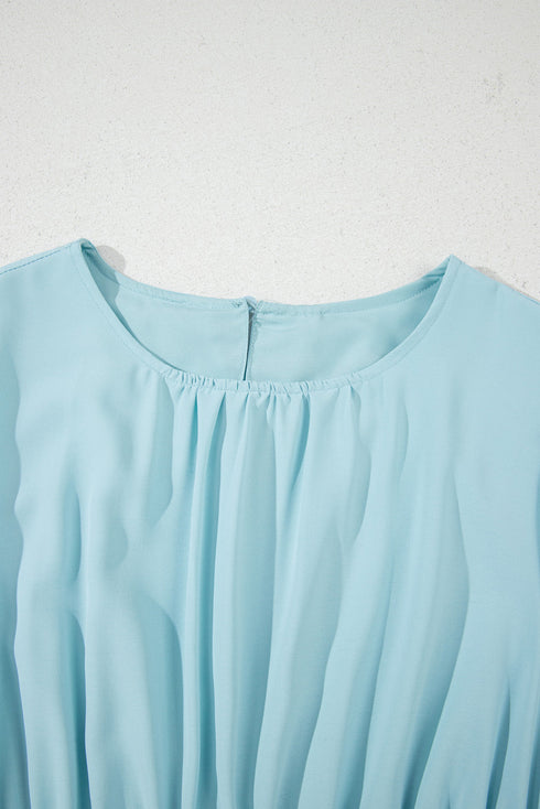 Puff Sleeve Pleated High Waist Flowy Long Dress